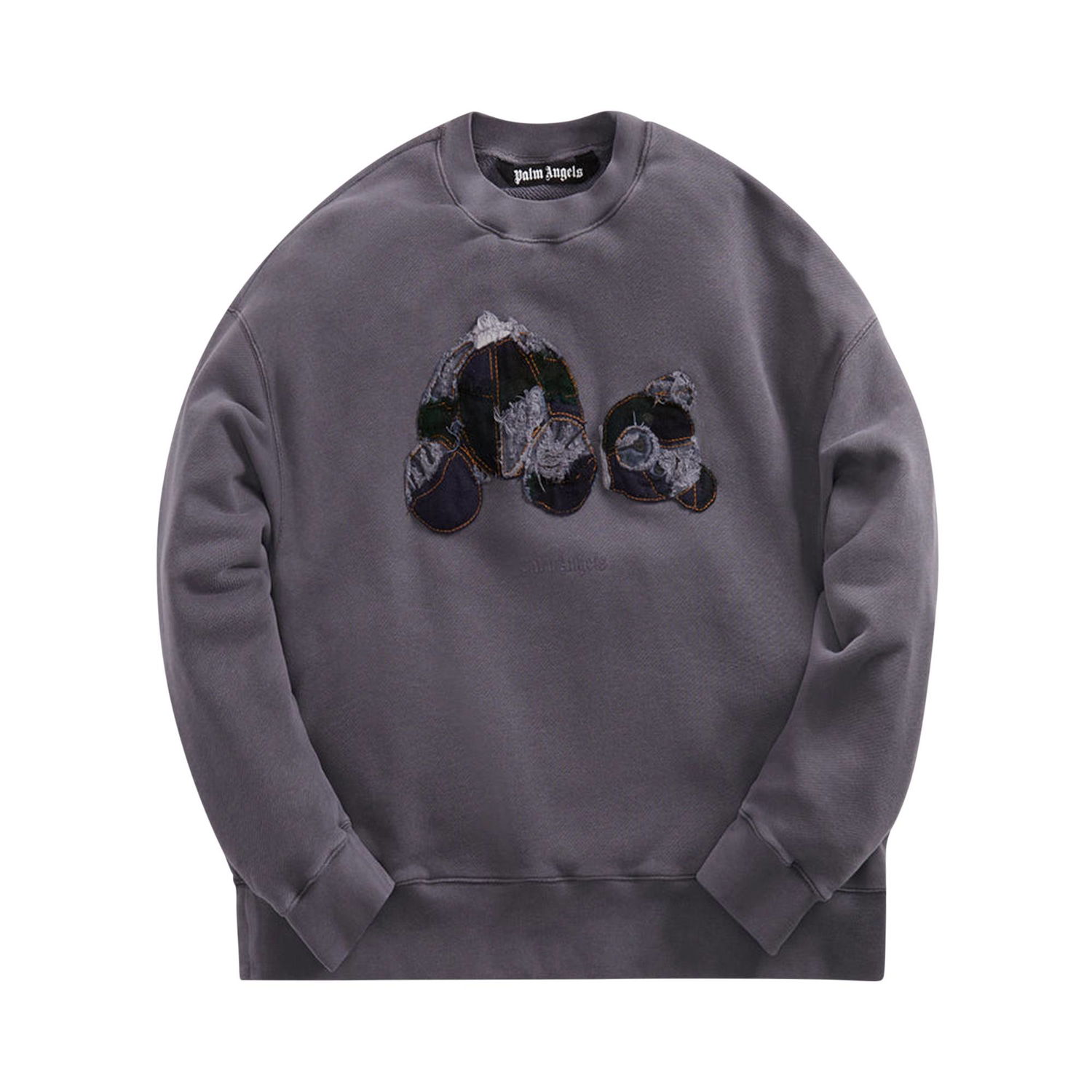 Суитчър Palm Angels Patchwork Ripped Bear Crew Сиво | PMBA026F22FLE0024940, 1