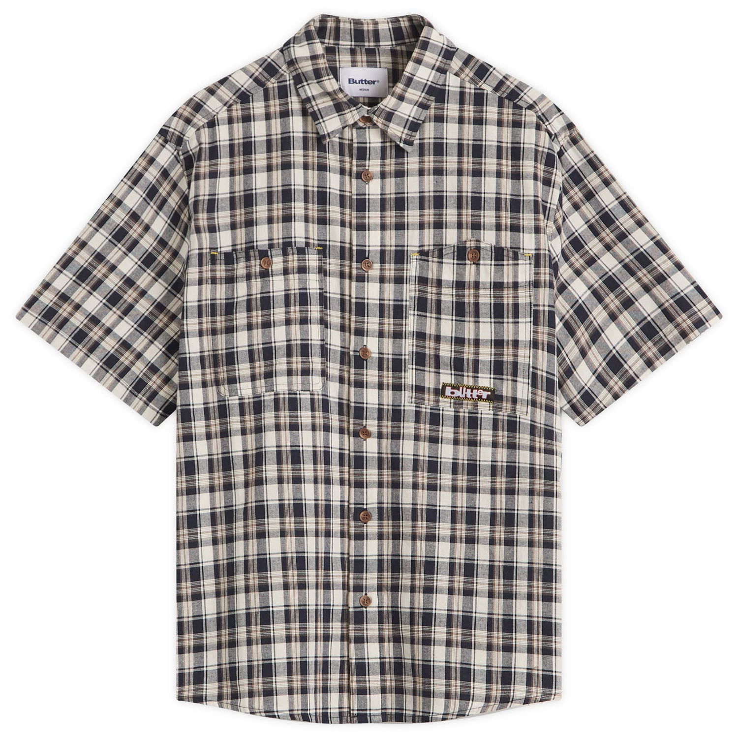 Риза Butter Goods Butter Goods Asymmetrical Short Sleeve Shirt Бежово | BG251403-BLU, 0