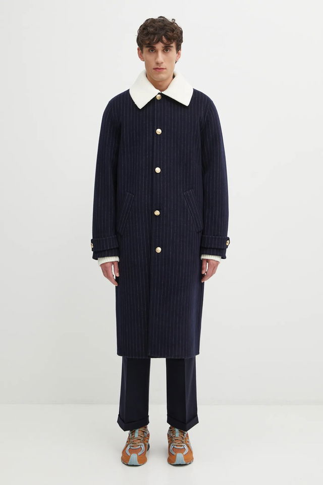 Le Manteau Pinstripes Coat with White Collar