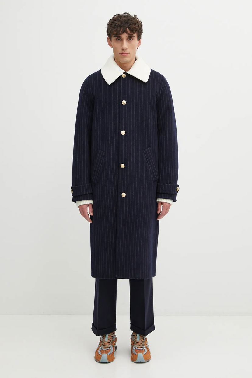 Палта Drôle de Monsieur Le Manteau Pinstripes Coat with White Collar Тъмно синьо | I.CT143.WO041