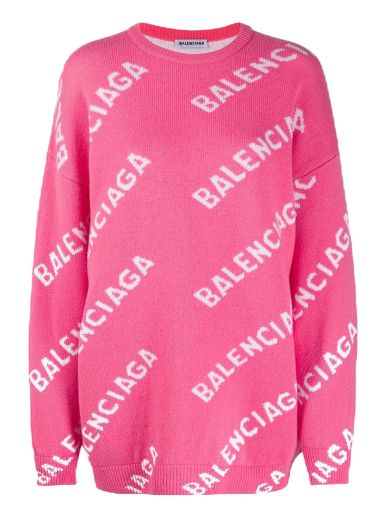 Пуловер Balenciaga Allover Logo Wool Blend Jumper Розово | 620983T15675621