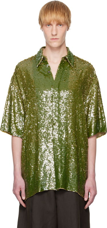 Риза Dries Van Noten Dries Van Noten Sequin Button-Up Shirt Зелено | 251-080751-1480, 0