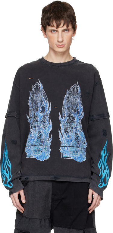 Тениска Who Decides War Who Decides War Distressed Long-Sleeve Flame Glass Double T-shirt Черно | 1110280002FW25, 0