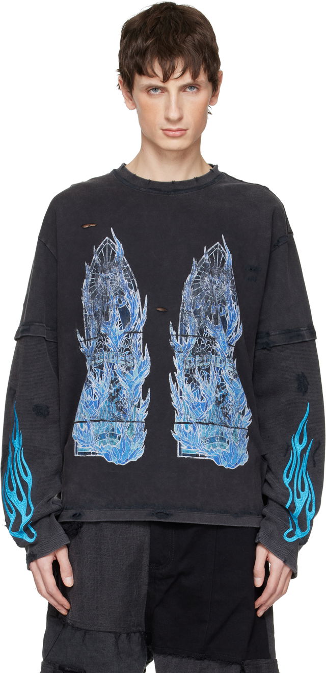Who Decides War Distressed Long-Sleeve Flame Glass Double T-shirt