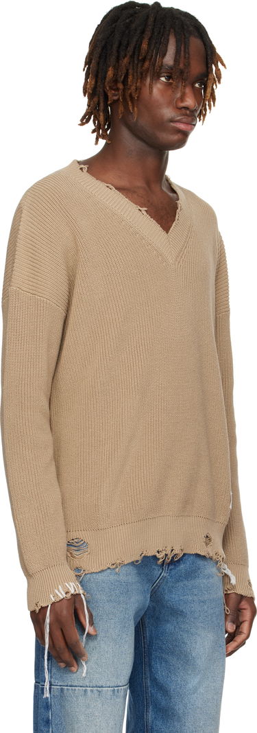 Пуловер Maison Margiela MM6 Maison Margiela Eaten Knit V-Neck Sweater Бежово | SH0HN0001 M13089, 4