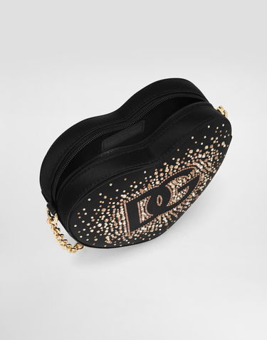 Дамска чанта Dolce & Gabbana Dolce & Gabbana Satin DG Girlie Heart Rhinestone Crossbody Bag Черно | EB0260AB00280999, 3
