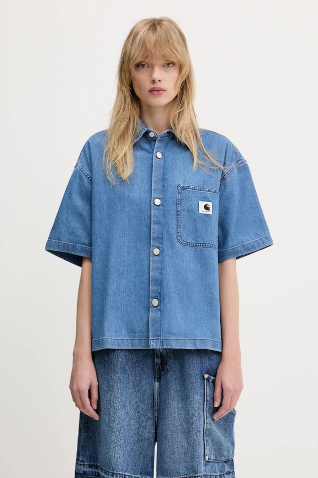 Lovilia Short Sleeve Relaxed Denim Shirt with Classic Collar