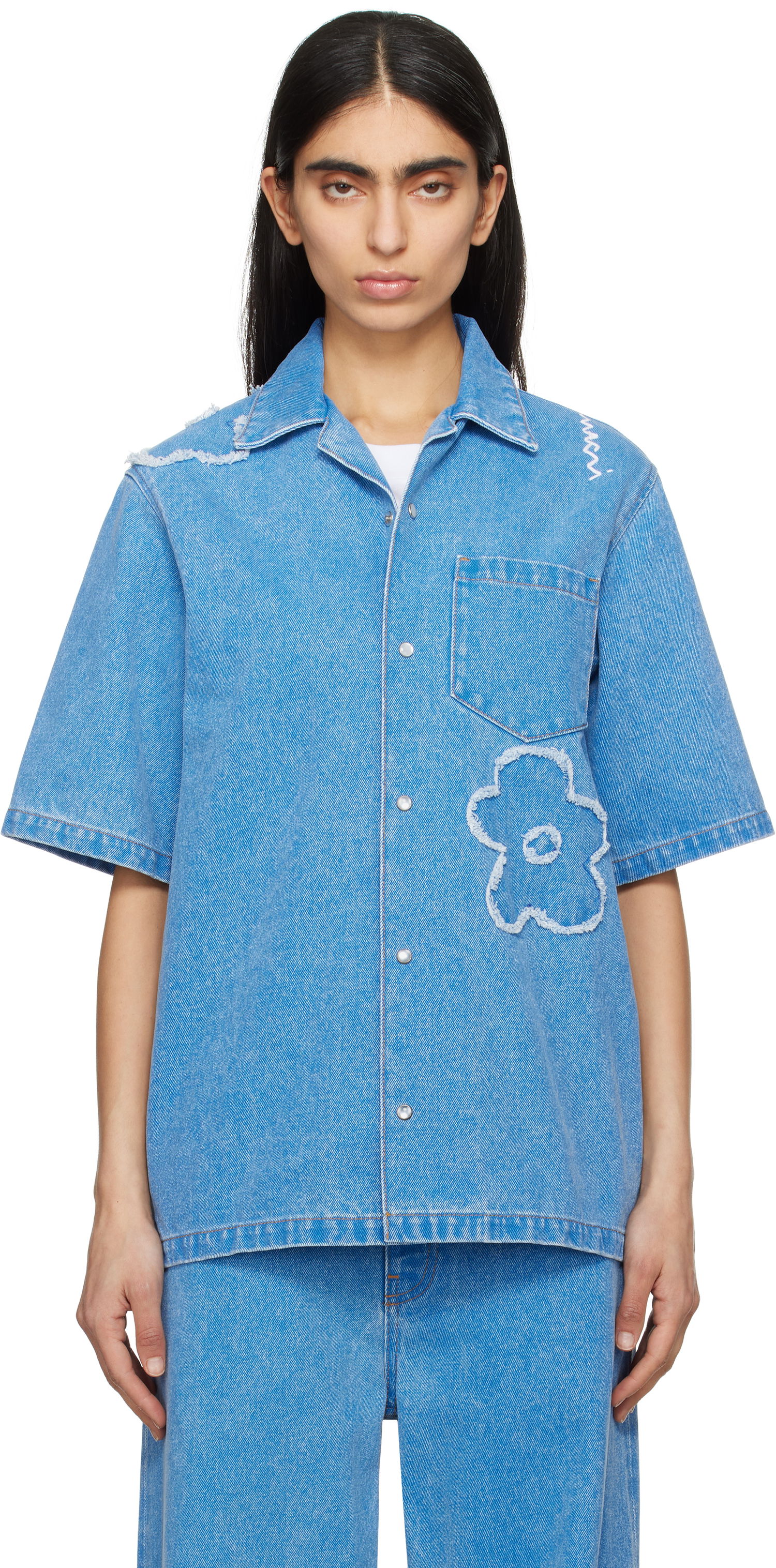 Риза Marni Marni Patched Denim Shirt Синьо | CAJD0614QS USCX34, 0