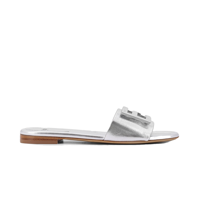 Silver Leather Slide Sandals