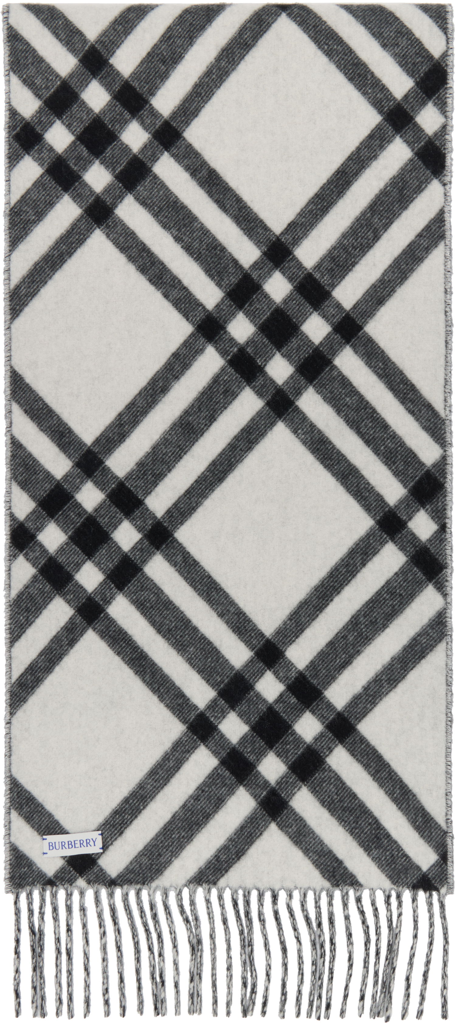 Шал Burberry Check Cashmere Scarf with Fringes Черно | 8099650, 1