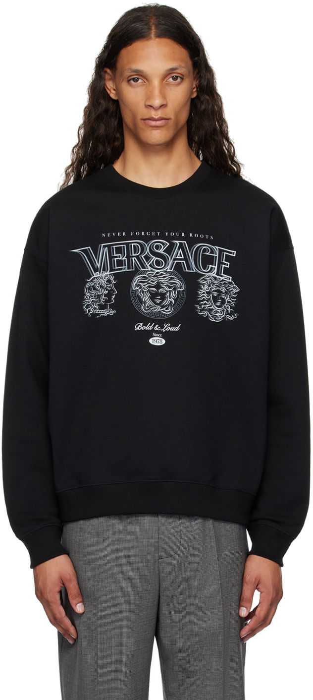 Тениска Versace Black Printed-Logo Sweatshirt Черно | 1013969_1A11441