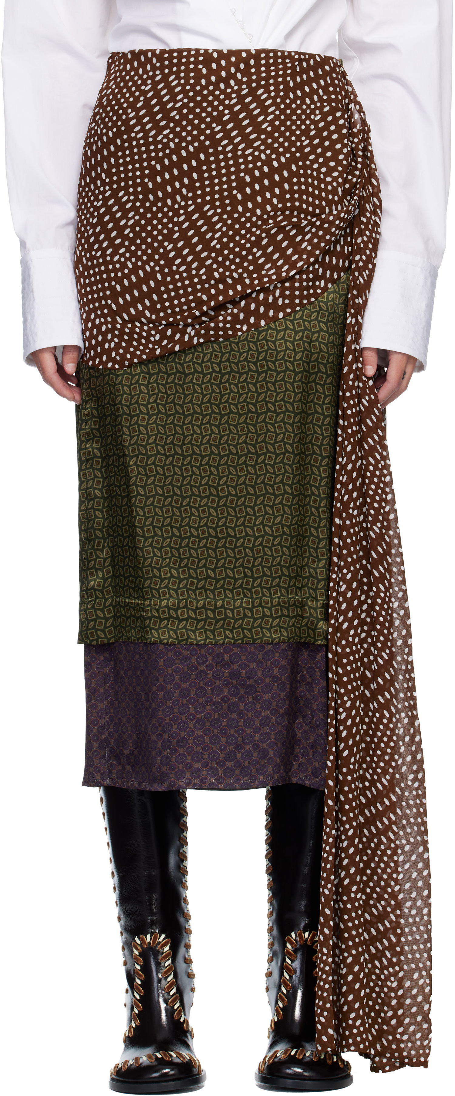 Пола Dries Van Noten Dries Van Noten Draped Silk Satin Midi Skirt Многоцветен | 252-010856-2110, 0