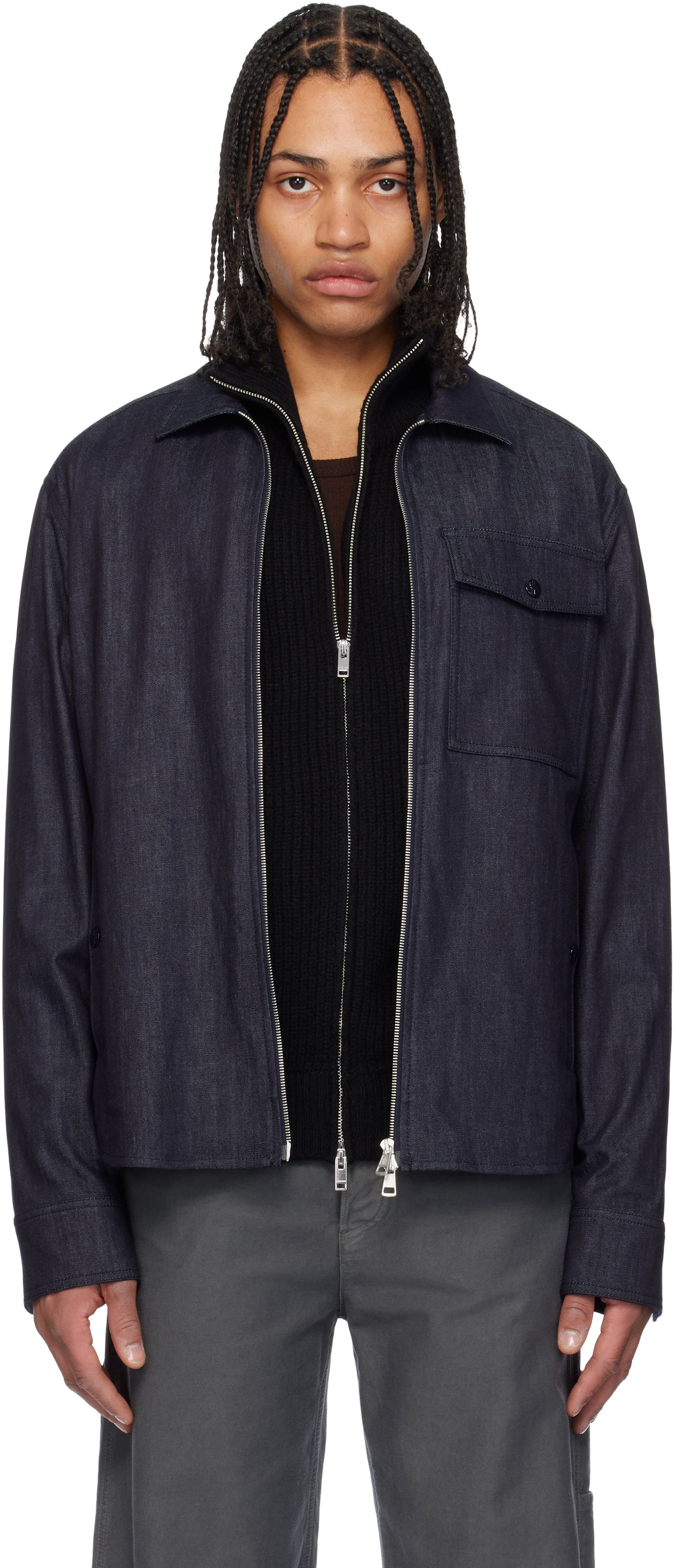 Яке Moncler Moncler Long Sleeve Zip-Up Denim Jacket Синьо | K10912F00017M6688, 0
