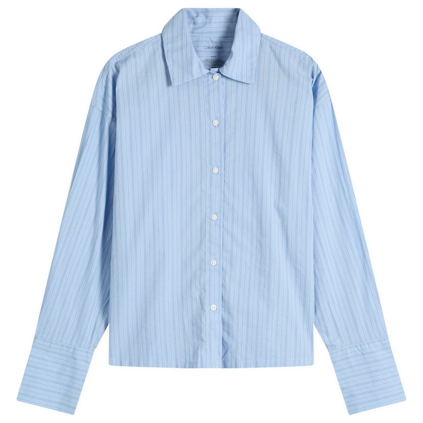 Риза CALVIN KLEIN Calvin Klein Cotton Poplin Sleep Shirt, Size Large Синьо | 000QS7243E2S3