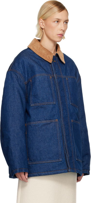 Яке AMI Padded Worker Denim Jacket with Corduroy Collar Синьо | H25UJK834.DE0104, 1