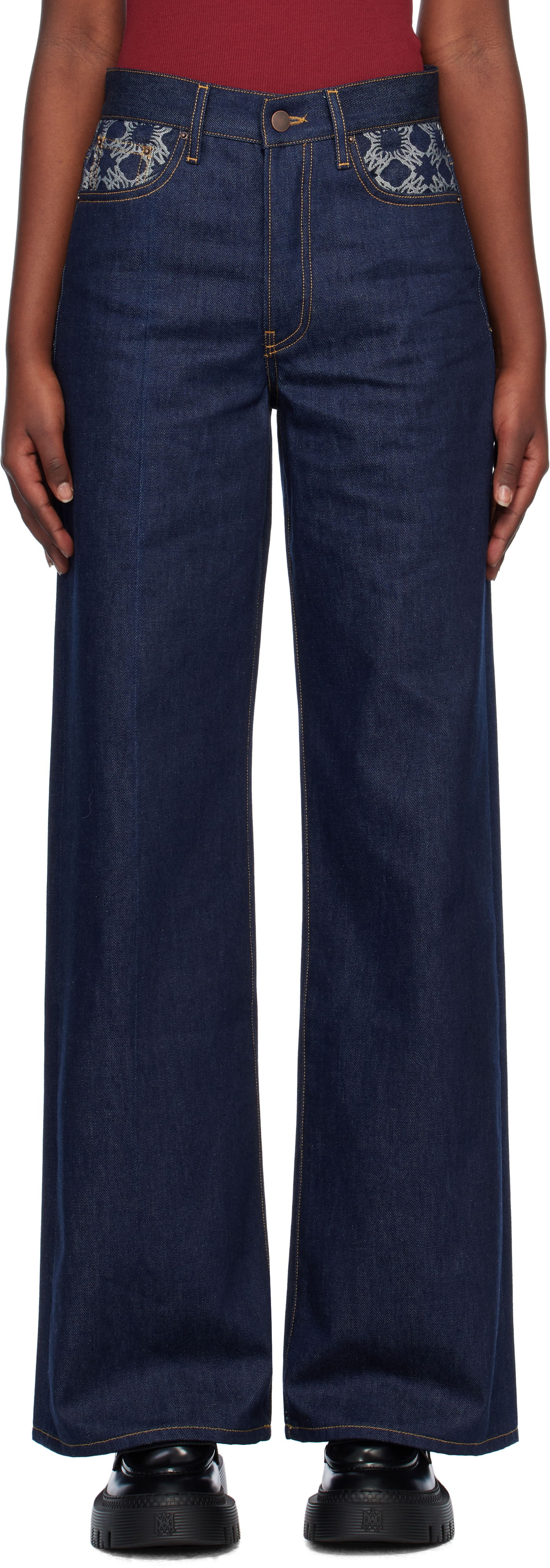Дънки AMIRI 'MA' Quad High Rise Wide Leg Jeans Синьо | AWDNGG1006, 0