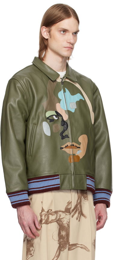 Яке бомбър KidSuper KidSuper Patchwork Face Leather Varsity Jacket Зелено | SS25-OW-05, 1