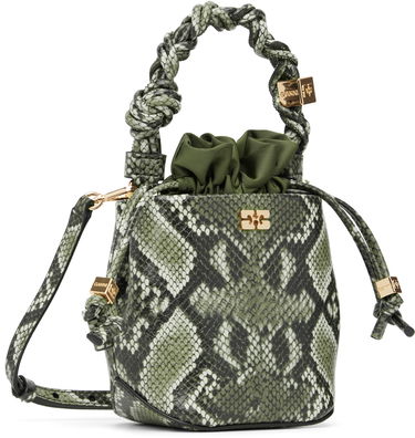 Дамска чанта GANNI Bou Bucke Mini Snakeskin Bucket Bag Зелено | A6702, 1
