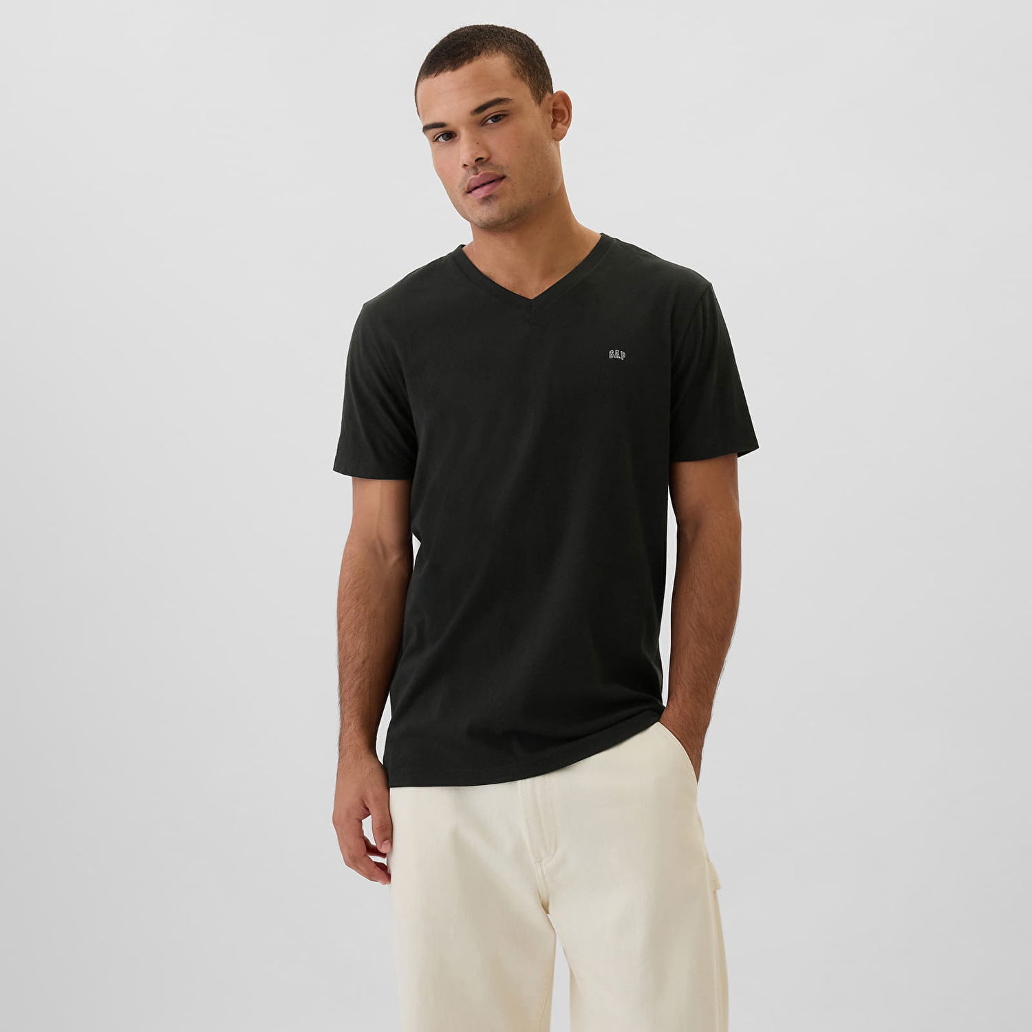 Тениска GAP T-shirt Micro Logo Vneck Tee True Black S Черно | 502020-03, 0