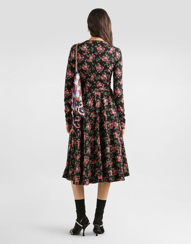 Pокля Dolce & Gabbana Long Sleeve High Neck Small Rose Bouquets-print Charmeuse Midi Dress Многоцветен | F60HMTFSA8BHN5XP, 2