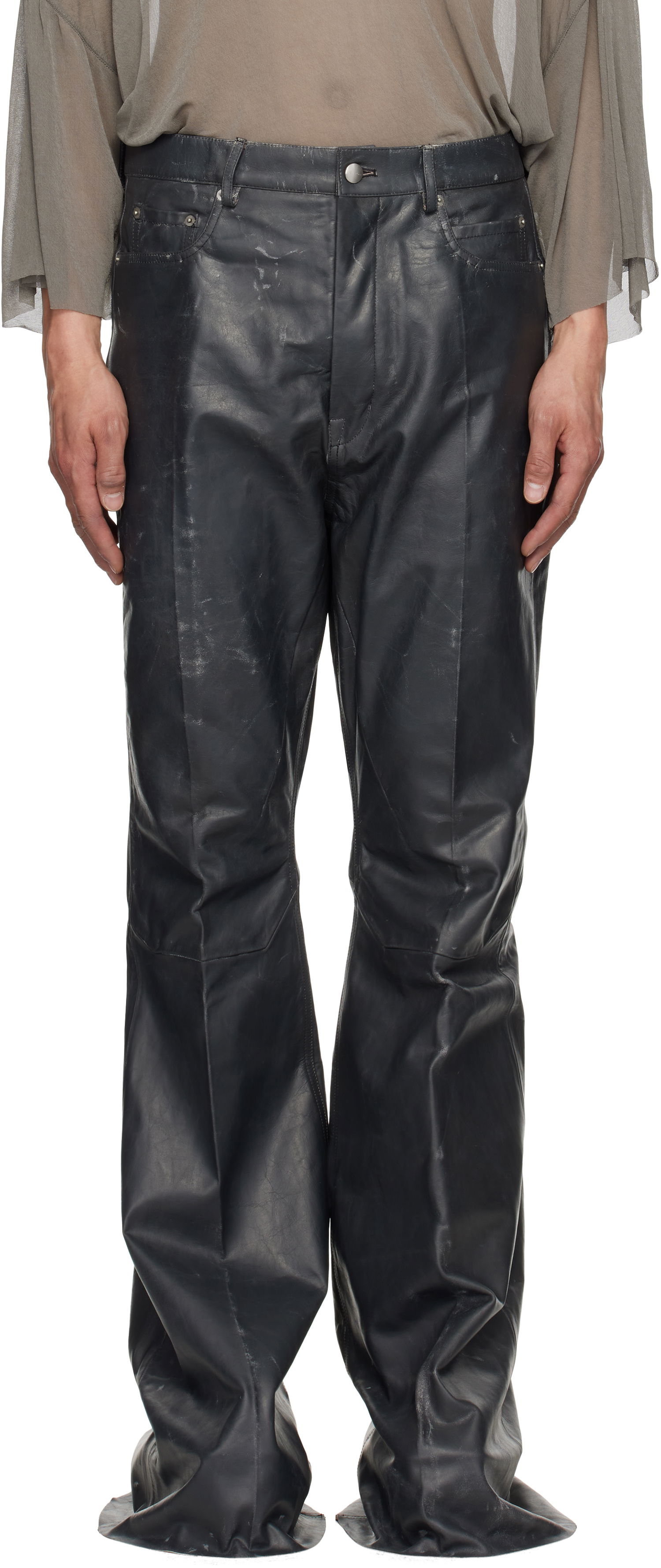 Панталони Rick Owens Rick Owens Hollywood Bolan Bootcut Leather Pants Черно | RU01E5335 LTP, 0