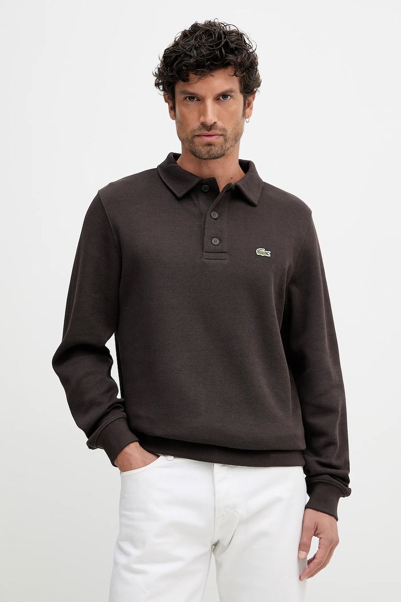Поло тениска Lacoste Lacoste Men's Long Sleeve Polo Shirt Кафяво | SH5781