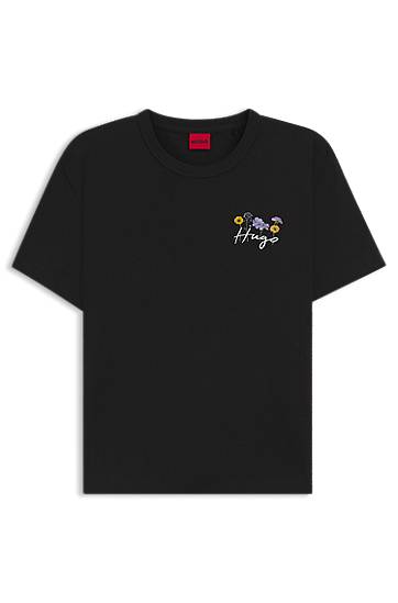 Тениска BOSS Cotton-jersey T-shirt with floral artwork Черно | 50555813, 0