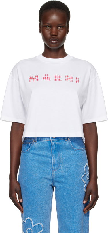 Съкратен топ Marni Marni Cropped Checked Logo T-Shirt Бяло | THJE0333P6 USCX52, 0