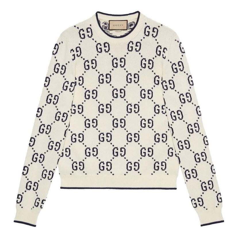 Пуловер Gucci Gucci GG Cotton Knit Sweater Бяло | 694767-XKCDF-9145