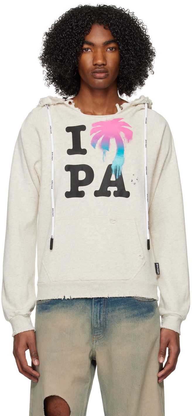 Суитчър Palm Angels 'I Love PA' Distressed Hoodie Бежово | PMBB123S23FLE0010184, 0