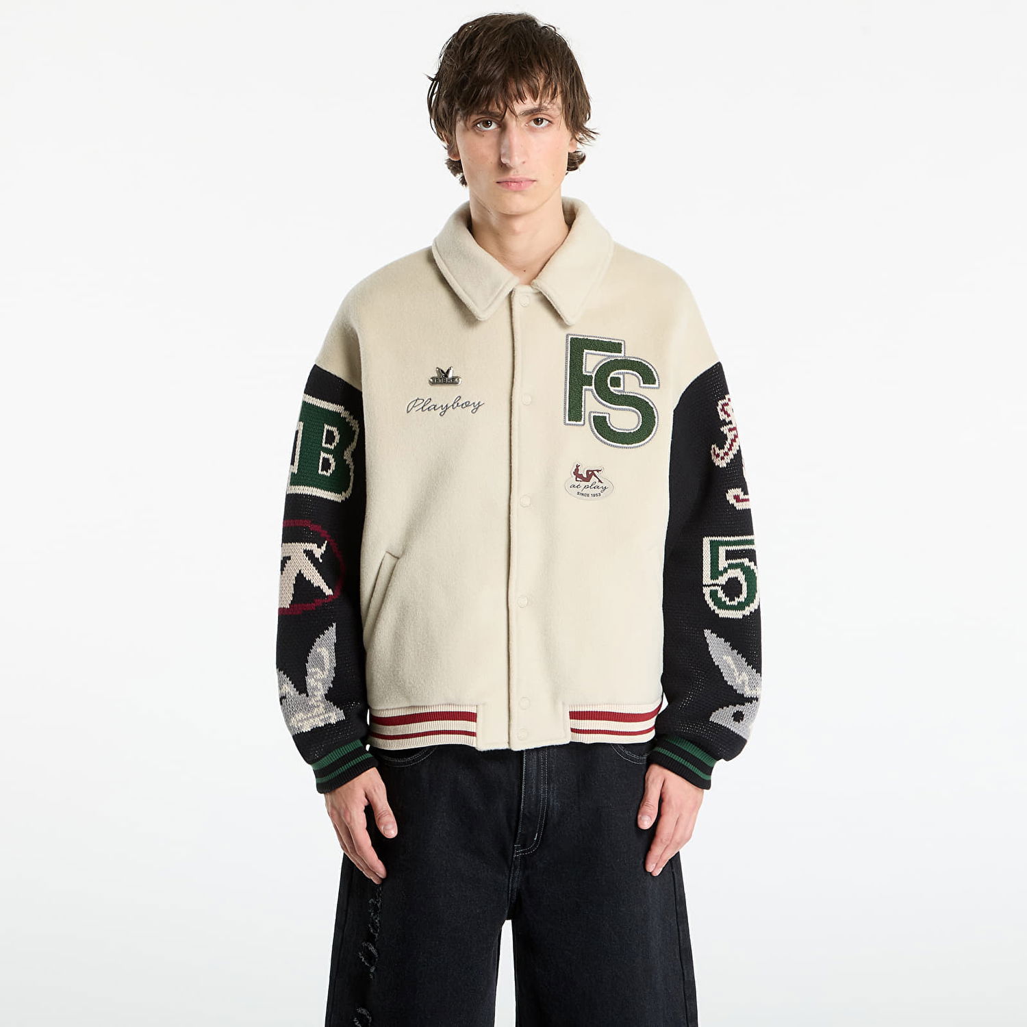 Яке бомбър Footshop Playboy x FTSHP Varsity Jacket UNISEX Grey Бежово | FTSHP_503, 0