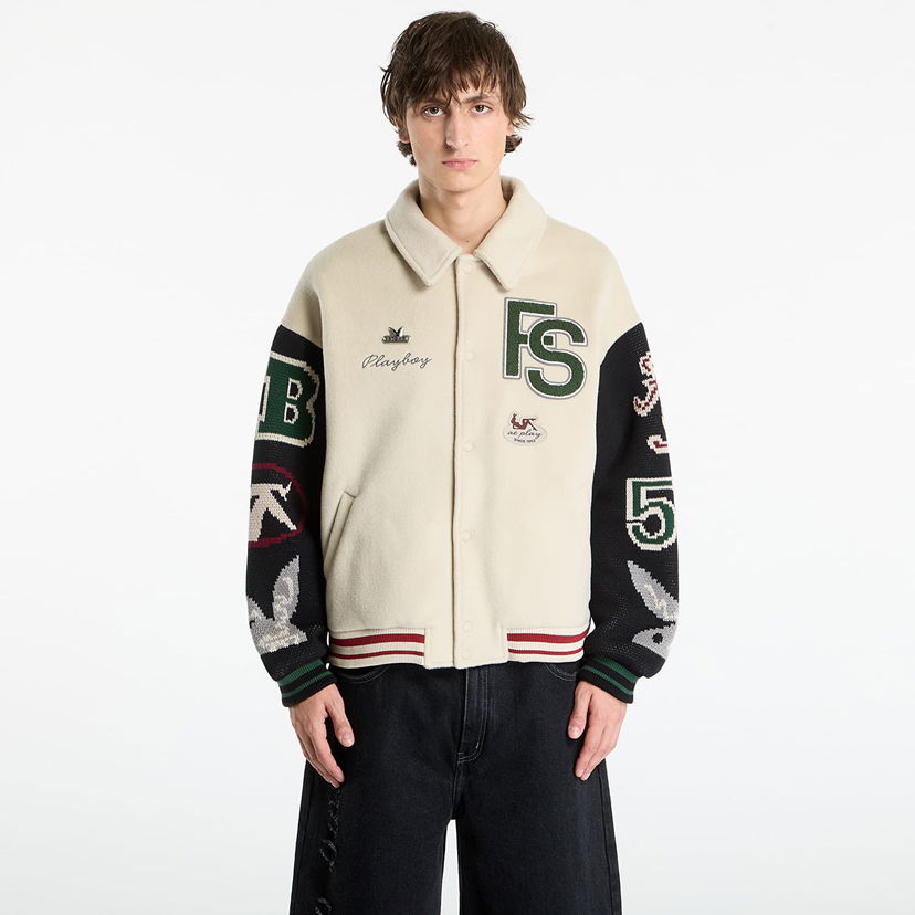 Яке бомбър Footshop Playboy x FTSHP Varsity Jacket UNISEX Grey Бежово | FTSHP_503