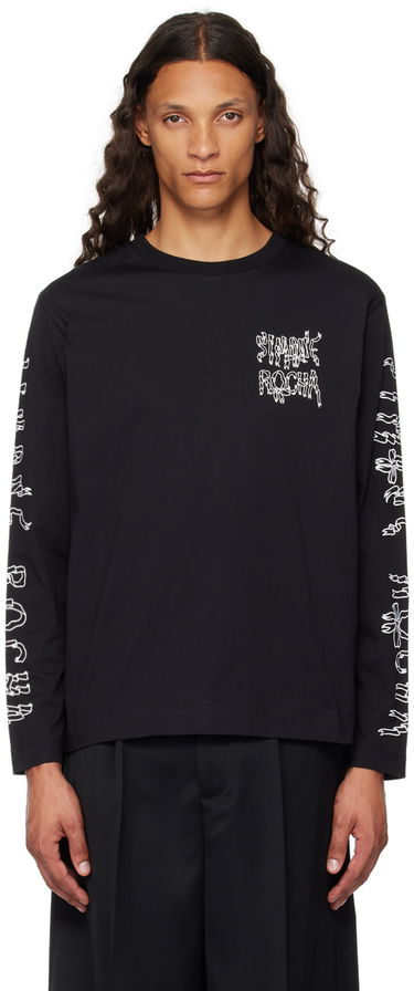 Тениска Simone Rocha Simone Rocha Printed Ribbon Logo Long Sleeve T-Shirt Черно | 5194P19P21-M 0569, 0