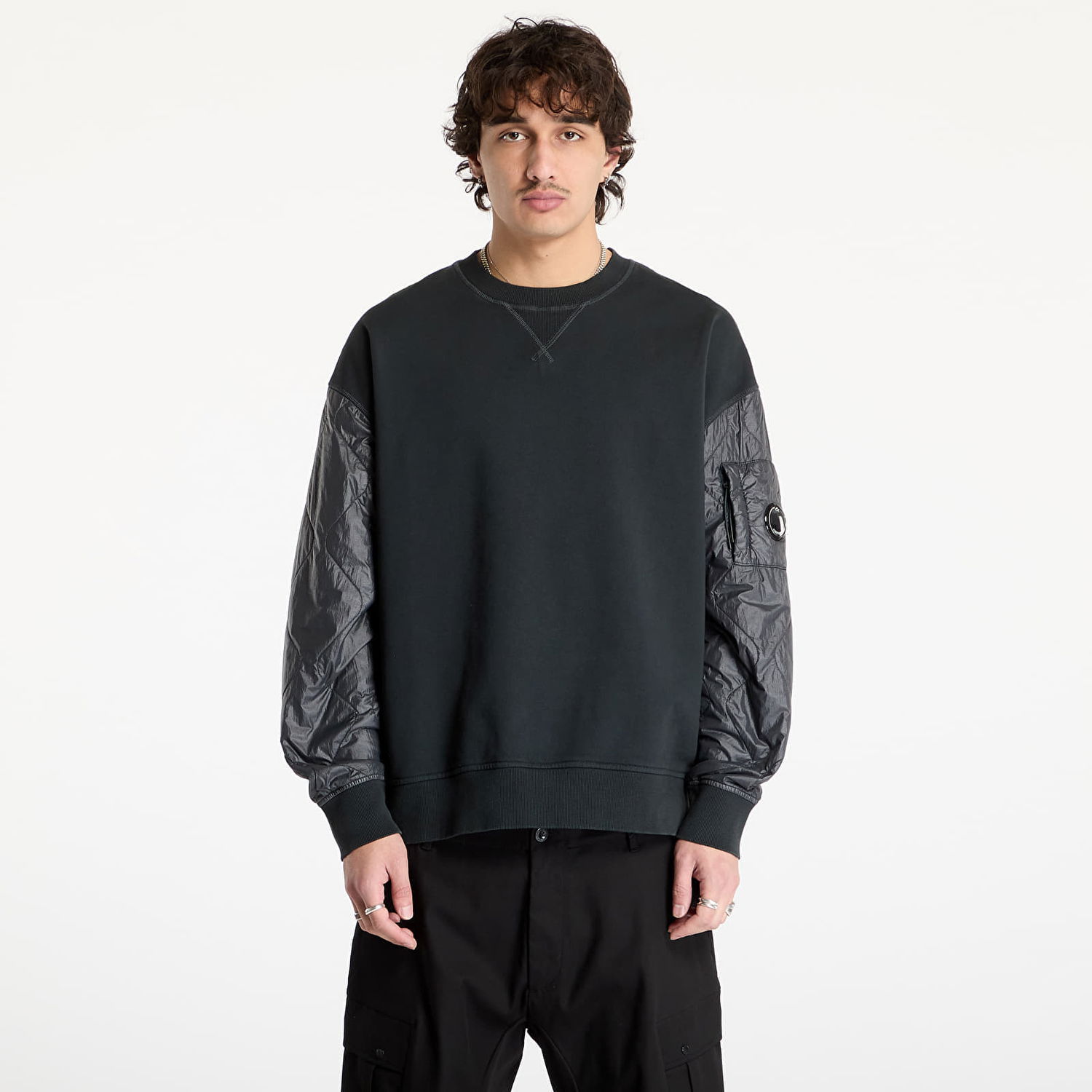 Суитчър C.P. Company Diagonal Raised Fleece Crew Neck Sweatshirt Черно | 17CMSS003A005835M-995, 0