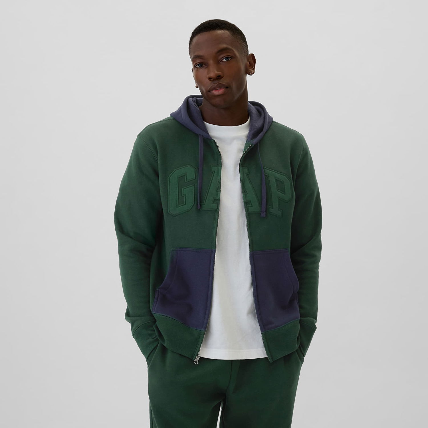 Суитчър GAP Sweatshirt Logo Fullzip Hoodie Essex Green XXL Тъмно синьо | 543905-01, 0