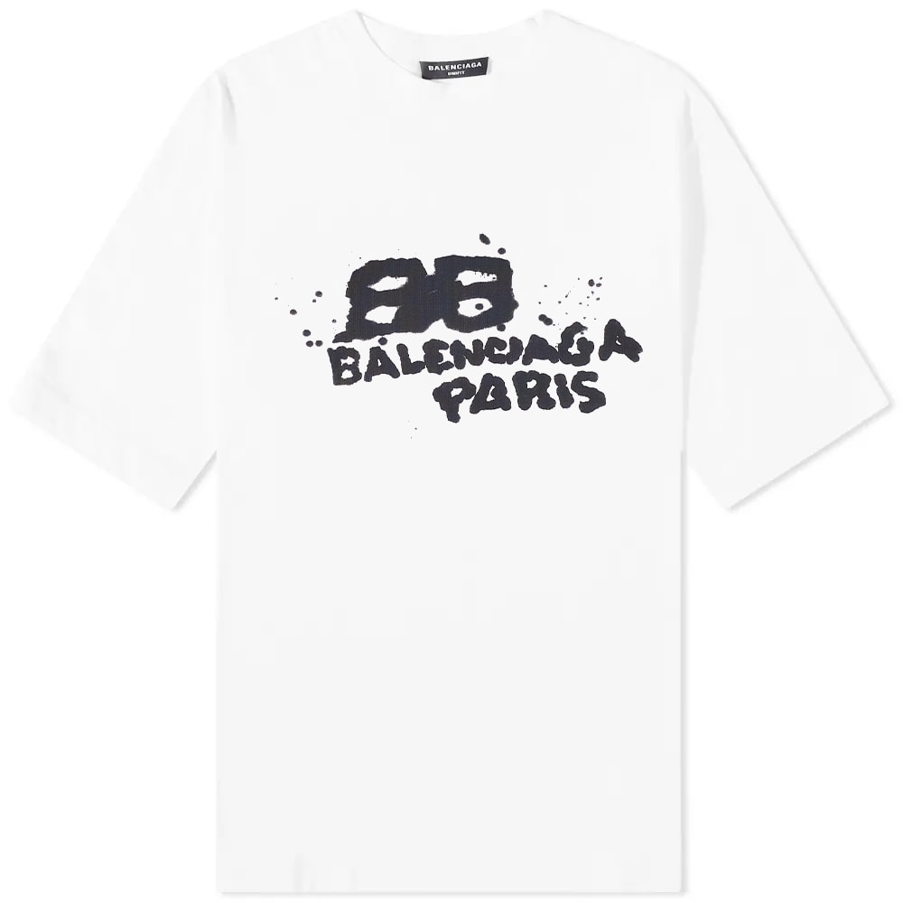 Тениска Balenciaga Dirty Paris Logo Tee Бяло | 612966-TNVN4-9040, 0