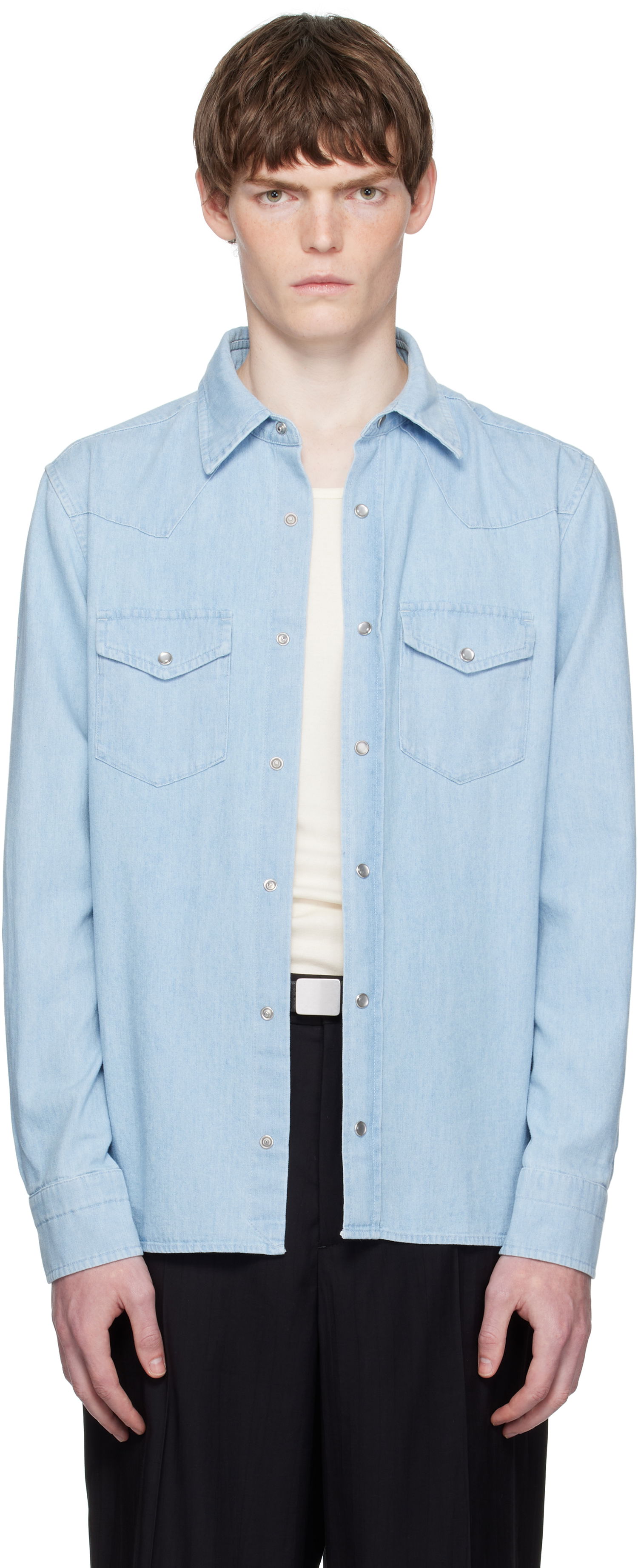 Риза Tom Ford TOM FORD Denim Chambray Western Shirt Синьо | HDS001-FMC240, 0