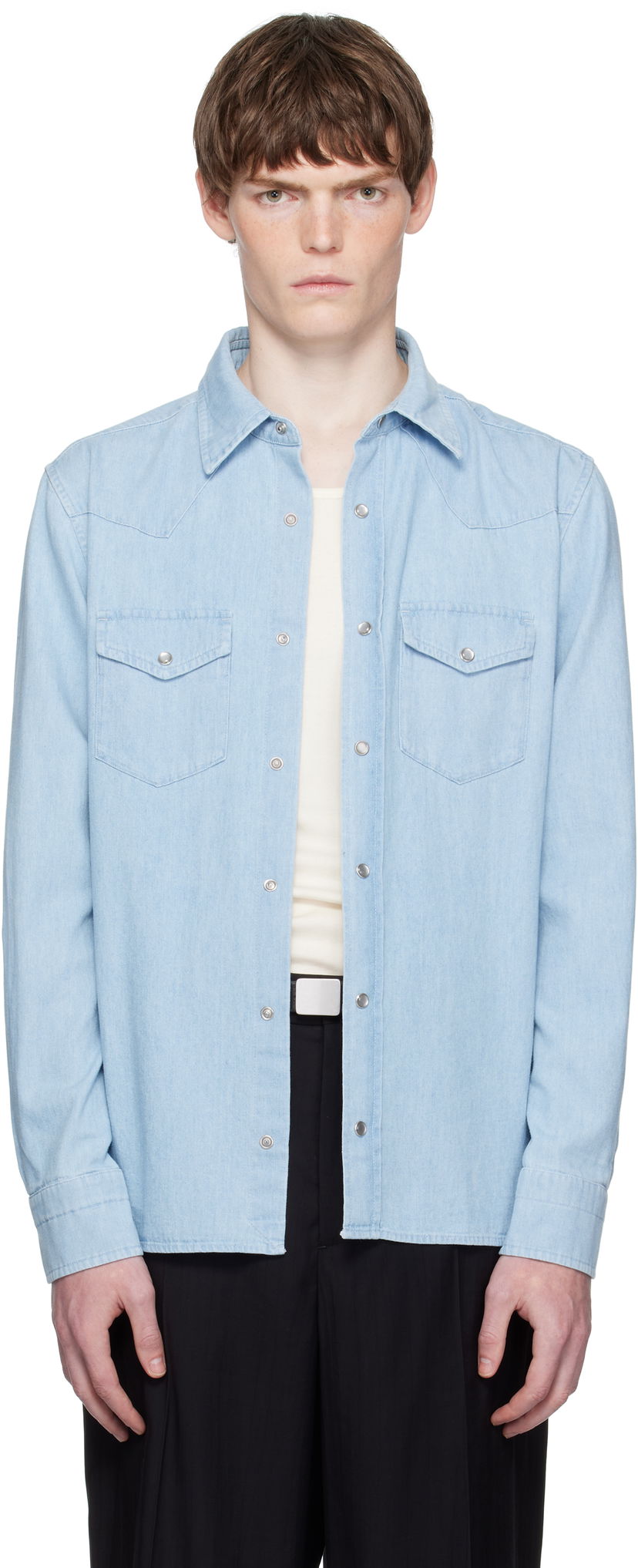 Риза Tom Ford TOM FORD Denim Chambray Western Shirt Синьо | HDS001-FMC240