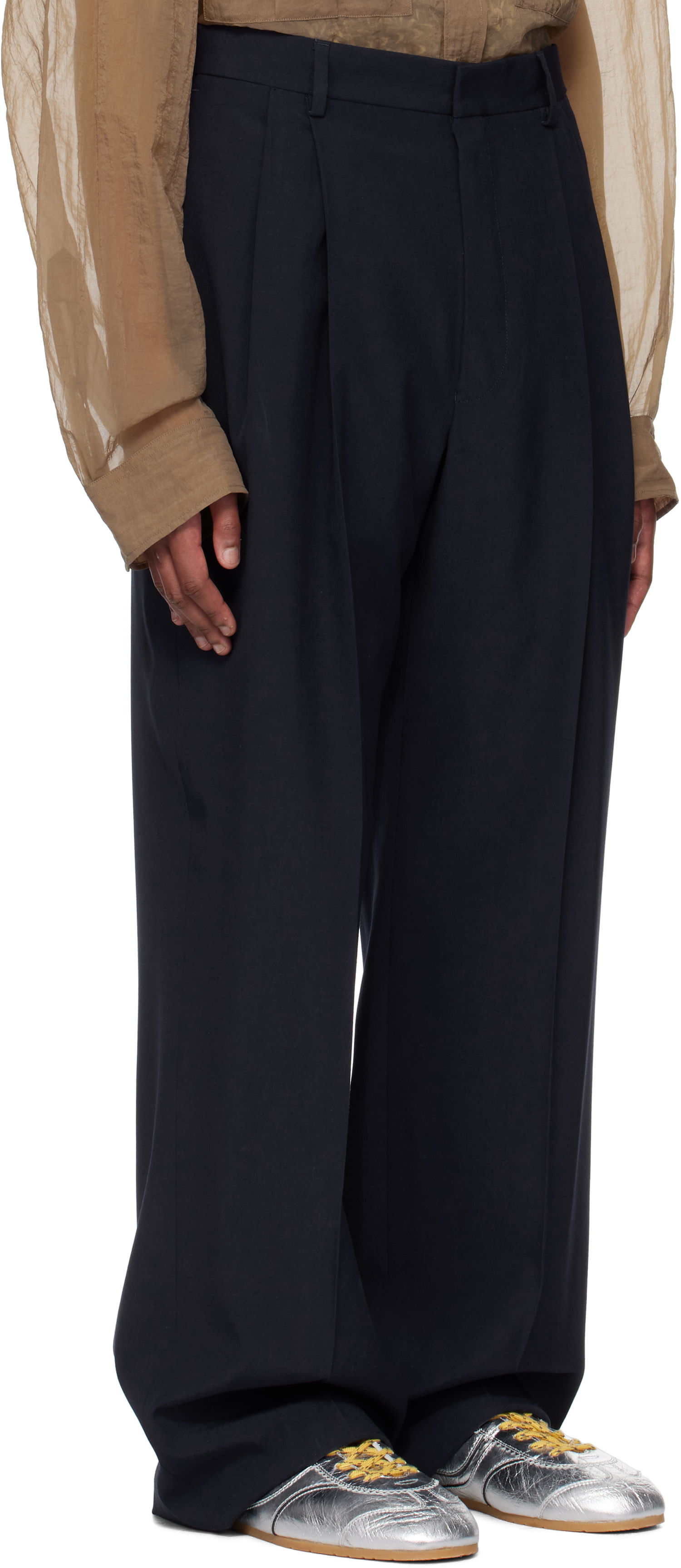 Панталони Dries Van Noten Dries Van Noten Wool Straight-Leg Trousers Тъмно синьо | 251-020914-1063, 1