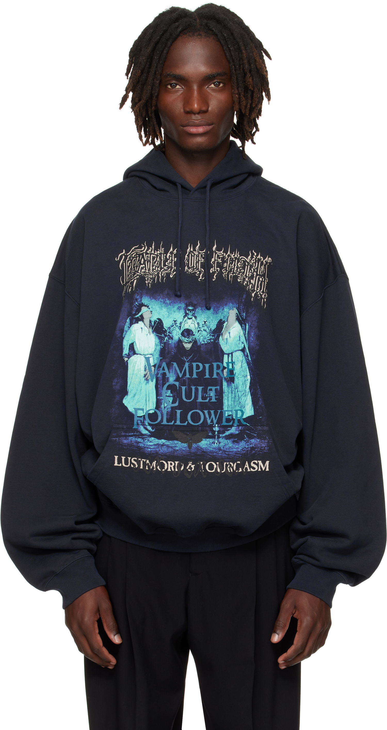 Суитчър VETEMENTS Vetements Cradle of Filth 'Vampire Cult' Oversized Hoodie Тъмно синьо | UCF76HD700N, 0