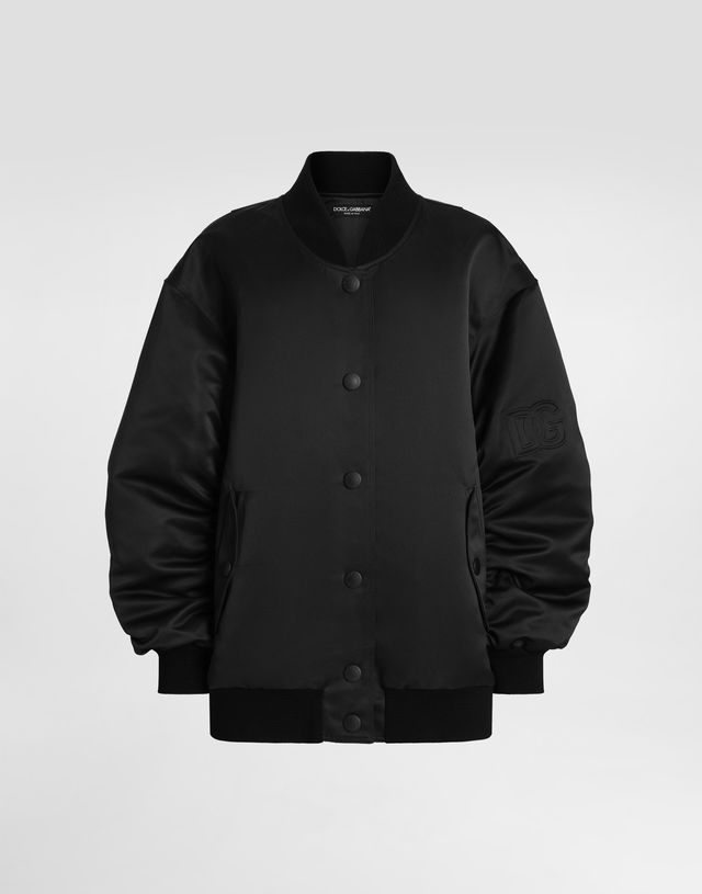 Dolce & Gabbana Oversized Satin Bomber Jacket with Embossed Logo