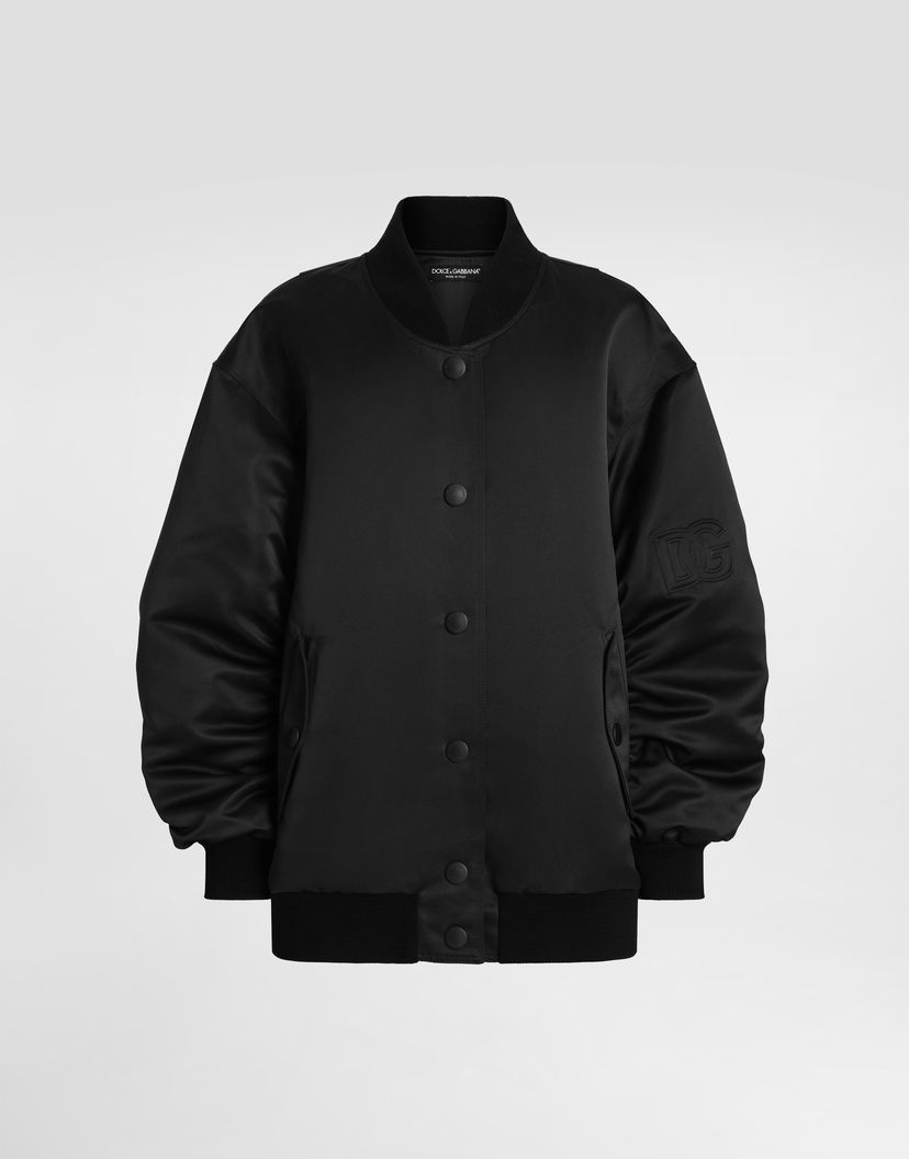 Яке бомбър Dolce & Gabbana Dolce & Gabbana Oversized Satin Bomber Jacket with Embossed Logo Черно | F9S63ZGDC6QN0000