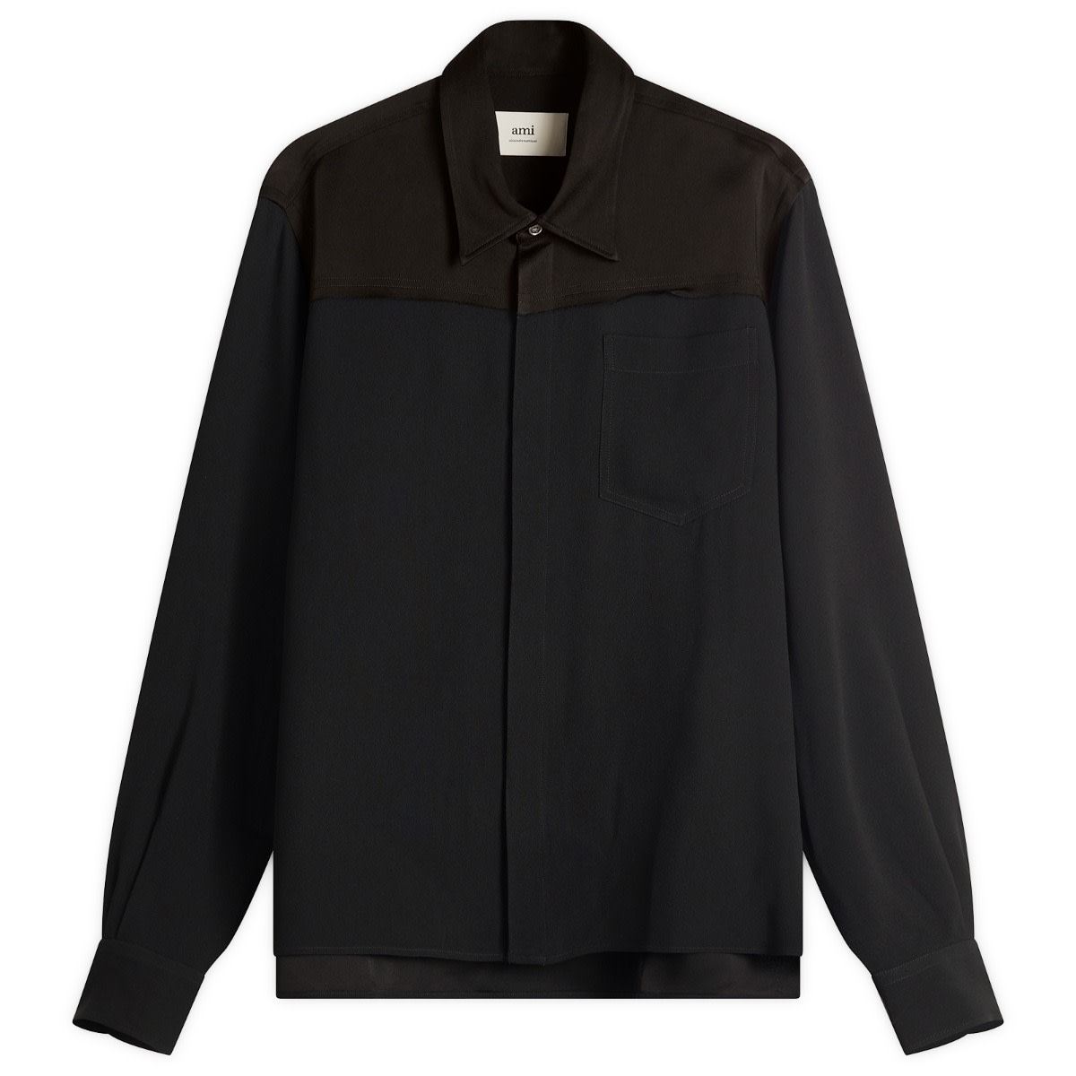 Риза AMI AMI Paris Mixed Material Long Sleeves Shirt Черно | HSH020-AC0014-001, 1