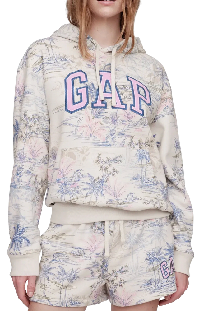 Tropical Print Hooded Pullover
