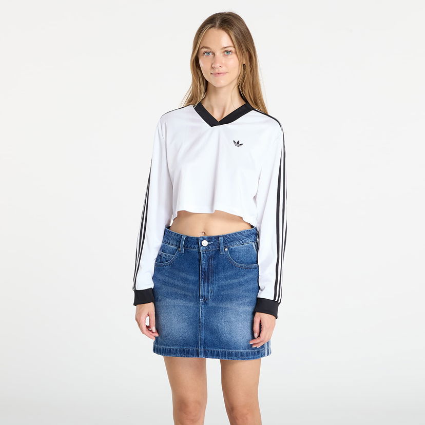 Съкратен топ adidas Originals Adicolor Football Jacquard Crop Long-Sleeve Top Бяло | JV9740
