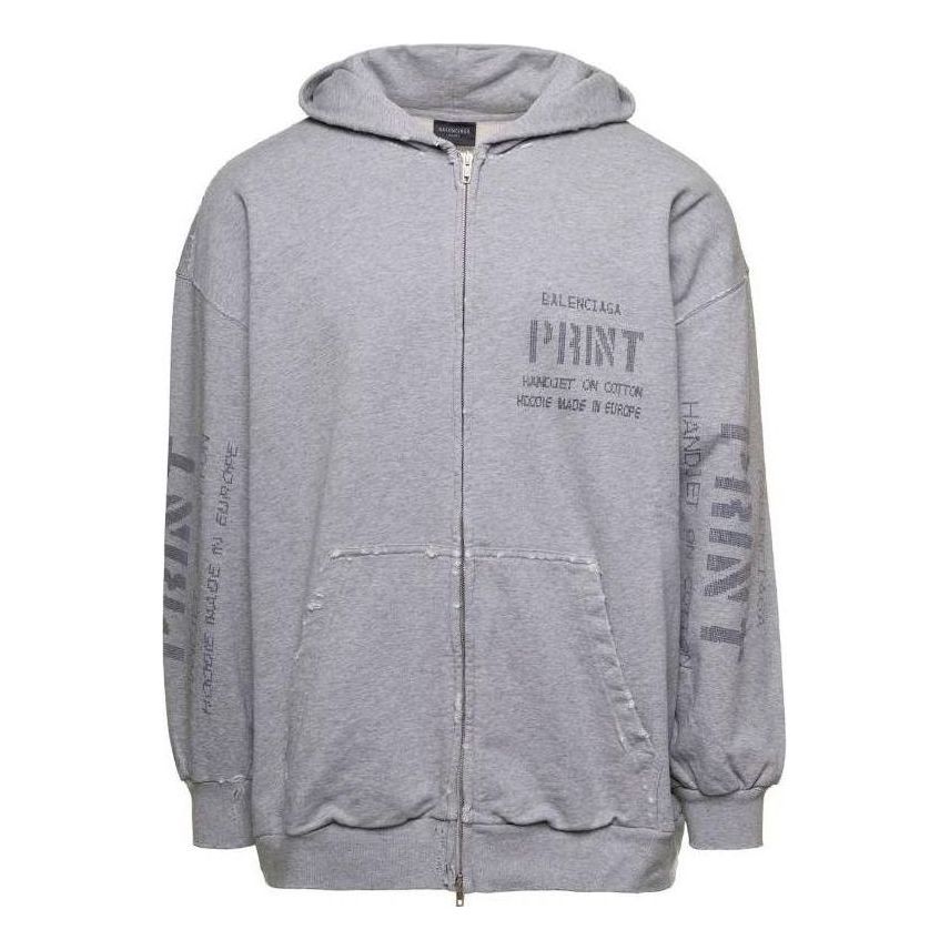 Суитчър Balenciaga Print Zip-Up Hoodie Сиво | 744454TOVN41167, 0