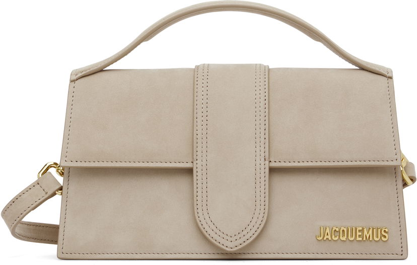 Дамска чанта Jacquemus Les Classiques 'The large Bambino' Suede Flap Handbag with Top Handle Бежово | 22HBAW00007AC08C01