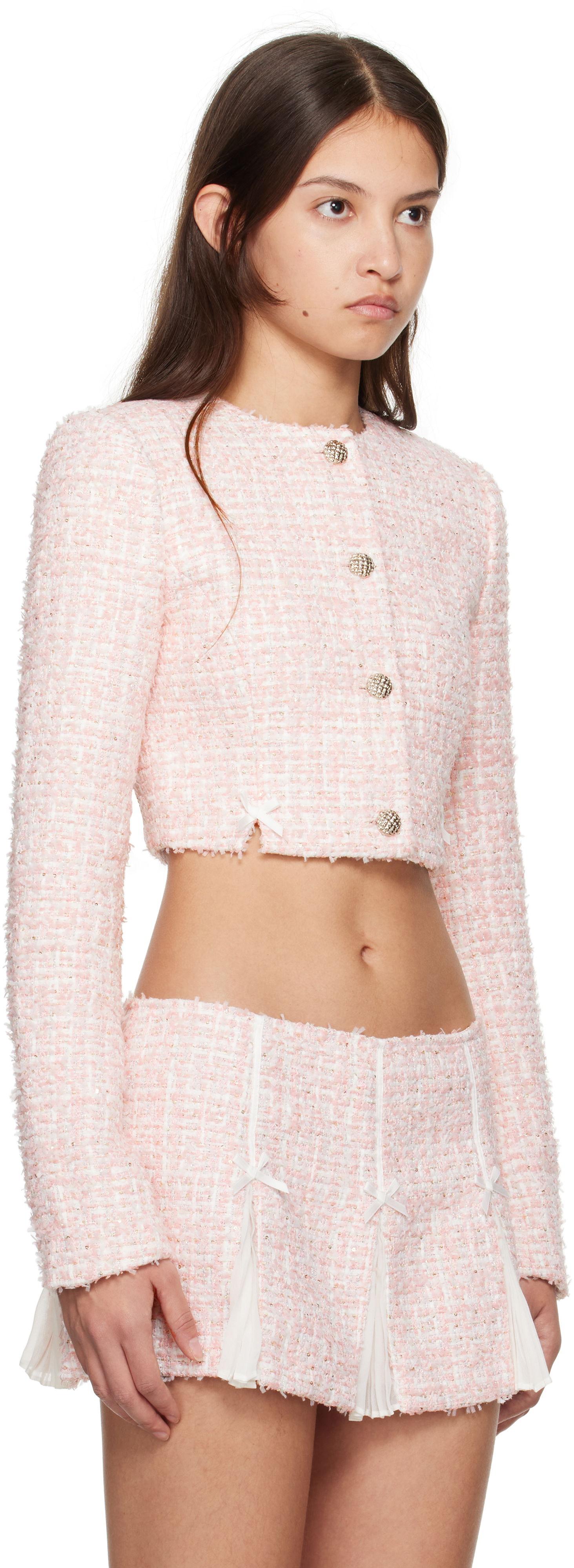 Яке GUIZIO Guizio Colette Cropped Tweed Jacket Розово | H24702W114, 1