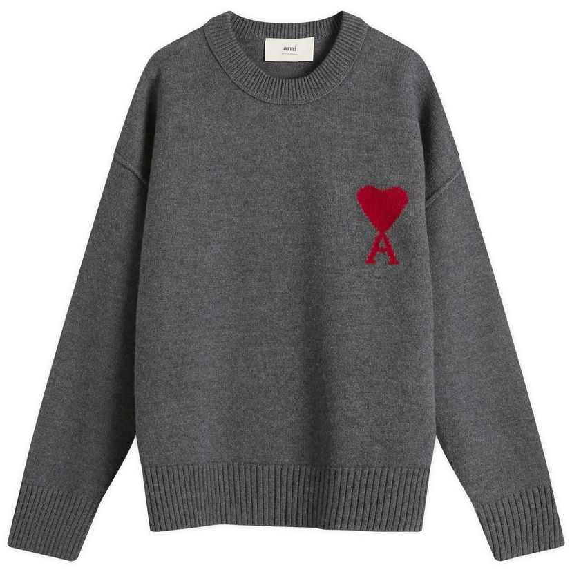 Пуловер AMI Men's Merino Wool Knit ADC Crew Neck Jumper, Size Large Сиво | H25UKS838-018-084H25