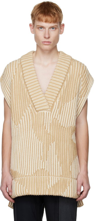 Пуловер Feng Chen Wang Feng Chen Wang Jacquard Oversized V-Neck Vest Бежово | FUF14KT06K, 0